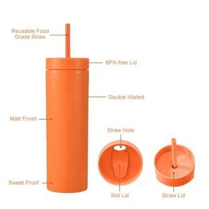 Gobelets en acrylique mat 16 oz, fins et réutilisables, avec pailles et couvercles, style minimaliste, pour eau bouillante – Vente chaude - Product Image 4