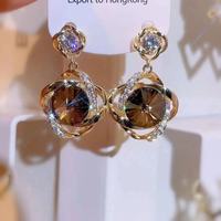 Anting Wanita Model Tetes Berlian Kristal Lapis Emas, Perhiasan Fashion Mewah Laris Grosir, Jarum Perak Serbaguna