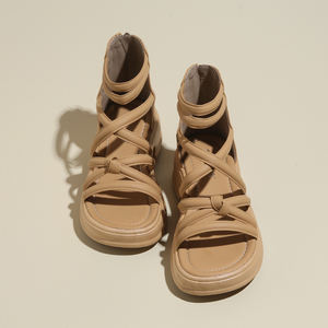 Sandales plates à lanières croisées pour femme, style romain, à talon haut, avec bride de cheville, design original - Product Image 3