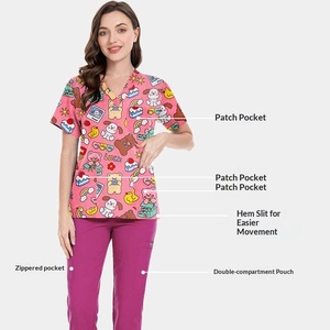 Ensembles <span class=keywords><strong>de</strong></span> blouses en coton imprimé dessin animé, tissu Dobby, uniformes <span class=keywords><strong>de</strong></span> travail pour médecins, infirmières, pédiatres, dentistes, hôpitaux, Noël, Halloween, ODM - Product Image 2