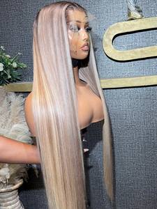 Capelli Vergini Brasiliani Remy Allineati alla Cuticola, <span class=keywords><strong>Biondo</strong></span> Cenere con Riflessi, Lisci, Nodi Decolorati, Lunghi 30 Pollici, HD Grande/Piccolo - Product Image 2