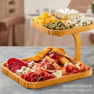 Bandeja de servir de bambú de doble capa, color madera natural, escalonada, para aperitivos, postres, fiestas, exhibición de alimentos - Product Image 3