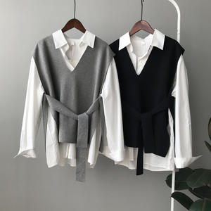 बुटीक थोक <span class=keywords><strong>2026</strong></span> शरद ऋतु की नई वी-गर्दन वाली बुना हुई बनियान महिला फीता के साथ - Product Image 1