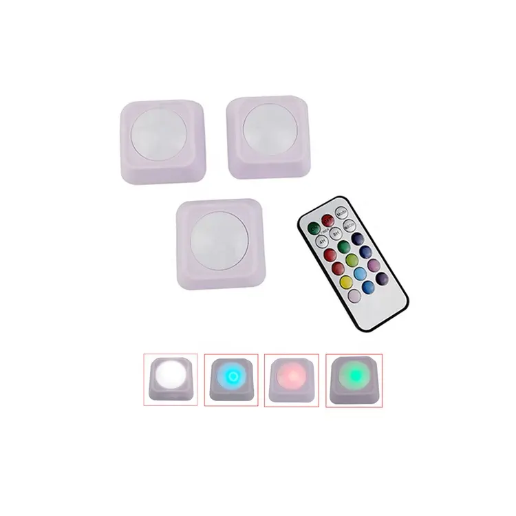 Rgb Color-changing Wireless Mini Square Night Cabinet Led Puck Light With Remote Control