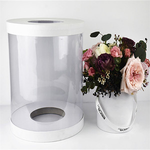Nouvel arrivage boîte à fleurs <span class=keywords><strong>rose</strong></span> en plastique transparent boîtes d'emballage cadeau rondes transparentes pour expédition de fleurs avec ruban - Product Image 4