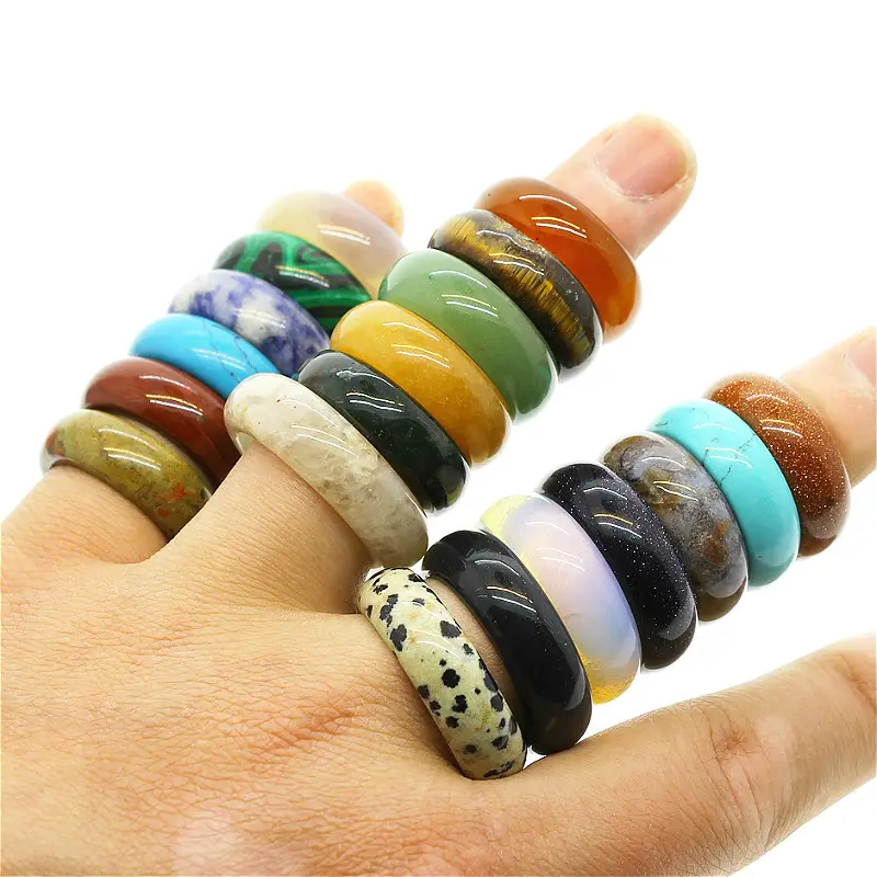 1Pc New Fashion Natural Stone Semi Precious Rings Women Crystal Agates Jewelry Attractive Texture Gem Individuality Accessories