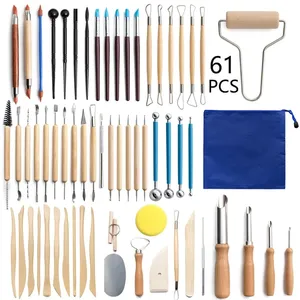 Ensemble de 61 outils de sculpture de poterie en céramique pour débutants, artisanat d'art expert, kit de peinture rupestre en poterie pour enfants