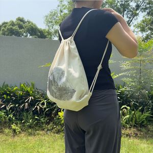 Wholesale Cotton Canvas Bag Printed Canvas <b>Drawstring</b> <b>Backpack</b> Bag With Custom Logo - Product Image 1