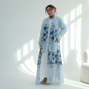 Robe Abaya pour femme en satin premium à manches longues, ouverte sur le devant, imprimé floral vintage, vente en gros quotidienne, offre spéciale - Product Image 1