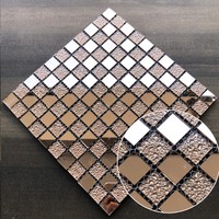 Self Adhesive Decorative 3D Wall Panels Kitchen Glass Mirror Rose Gold Mosaic Tiles