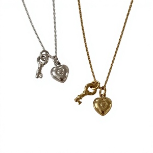 S925 Sterling <b>Silver</b> Heart Key Pendant Necklace 18K Gold Plated -Collarbone Chain for Women Gift Jewelry - Product Image 4