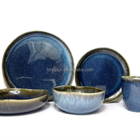 Service de table en grès céramique JW China, 18 pièces, prix usine, assiettes et bols fantaisie, glaçure réactive effet pierre, pour 6 personnes