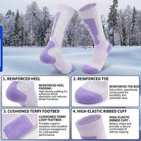 Chaussettes de ski personnalisées OEM en gros, couleur au choix, mélange laine/nylon, hauteur genou, en tissu éponge, écologiques, anti-humidité, pour jeunes femmes, hiver