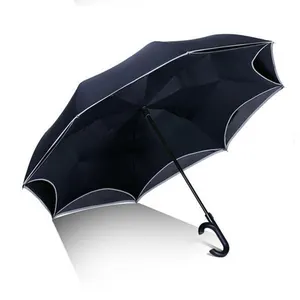 Оптовая продажа, двойной тканевый Ветрозащитный Зонт с принтом логотипа, перевернутый обратный дождевой зонт для продажи