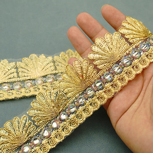 Cinta de encaje de organza con bordado étnico dorado de 5 cm de ancho <span class=keywords><strong>para</strong></span> decoración DIY hecha a mano, accesorios de cuello de ropa con lentejuelas - Product Image 1