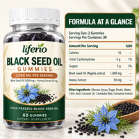 Liferio Huile de Nigelle Antioxydante Naturelle en Gummies, Formule Personnalisée, Emballage, Traitement OEM
