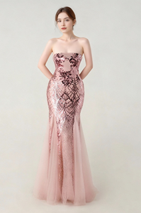 ストラップレススパンコールチュールエレガントでおしゃれなイブニングドレス宴会やパーティー - Product Image 2