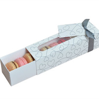 Boîte à macarons en carton écologique personnalisée avec revêtement UV, lamination brillante, matériaux recyclés, cadre photo, emballage de bougies, éponge