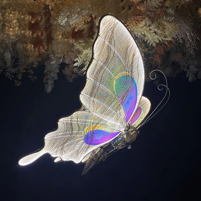 2024 nuevo diseño arte del hierro realista mariposa luminosa eléctrica decoración de techo de boda T-etapa mariposa decoración de boda