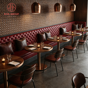 Muebles de Restaurante Estilo Retro Americano Industrial, Silla de Cuero Rojo, Silla Ergonómica de Madera Maciza, Conjunto de Asientos para Uso Comercial - Product Image 6