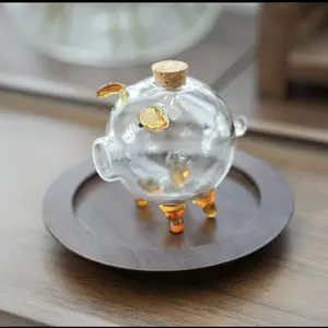 Yaratıcı Piggy domuz tasarım cam tasarrufu kavanoz sevimli ev pratik tasarrufu cam kavanoz saklama kutusu cam kumbara