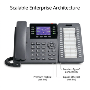 Téléphone IP à écran couleur 8 lignes SIP avec console <span class=keywords><strong>VoIP</strong></span> Gigabit PoE à 32 touches et extension latérale pour hôtels et entreprises - Product Image 2