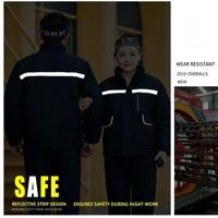 Abbigliamento da Lavoro Invernale Personalizzato per Uomo e Donna, Blu Navy e Rosso, in Poliestere con Fodera in Cotone, Uniformi Spesse e Calde