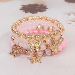 Ensemble de bijoux perlés de style bohème le plus vendu, pendentif papillon en alliage, multicouche, 4 pièces/ensemble, <span class=keywords><strong>bracelet</strong></span> élastique en cristal pour femmes - Product Image 2
