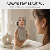 Porte-cartes magnétique MagSafe pour iPhone avec blocage RFID, support avec miroir, béquille réglable, aimant N52, cuir PU, logo personnalisé