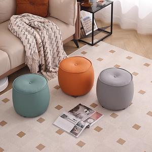 Taburete Redondo Acolchado de Madera Maciza, Diseño Minimalista, Otomana para Sala de Estar, Entrada, Asiento para Cambiar Zapatos, Naranja, Azul Zafiro - Product Image 3