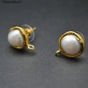 Ganchos para pendientes de perla blanca Natural, chapado en oro de 18k, aptos para la fabricación de pendientes colgantes