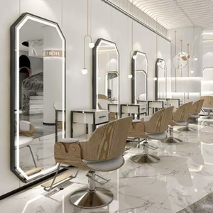 เฟอร์นิเจอร์ร้านเสริมสวยสปาผมหรูหราทันสมัยปี 2025 อุปกรณ์ทำผมแบบเต็มตัว สถานีช่างตัดผมพร้อมกระจกและไฟ LED - Product Image 2