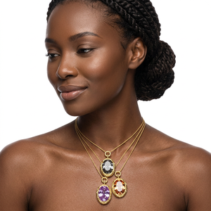 9 Vintage Style jewelry bulk Copper Gold Plated brushed Designer 18*25Oval Cut Purple Cubic Zirconia Pendant necklace for Women - Product Image 5
