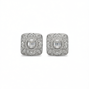 Pendientes de Diamantes en Oro Blanco E4381, Corte Esmeralda, Naturales, Clásicos, Joyería para Mujer - Product Image 1