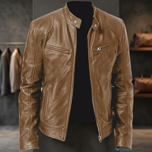BS International NA221 Export Unisex Canvas Leather <b>Racer</b> <b>Jacket</b> Winter Waterproof Windproof Breathable Eco-Friendly Mandarin - Product Image 1