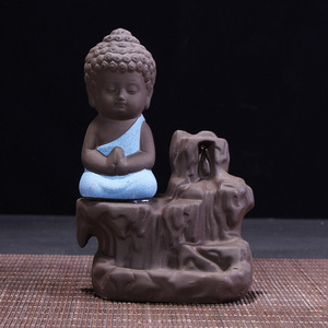 Bruciatore di incenso a riflusso in ceramica Little Monk Buddha Lotus incenso coni supporto per bastoncini cono incenso tempio buddista Decor - Product Image 5