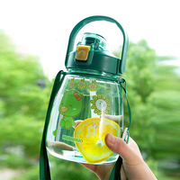 Bouteille d'eau en plastique pour enfants de 1200 ml avec paille, bouteille d'eau pour enfants d'école