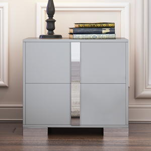 Elegant Nightstand With Metal Foot <b>Mirrored</b> <b>Bedside</b> <b>Table</b> 2 Drawers Gray For Bedroom Living Room - Product Image 1