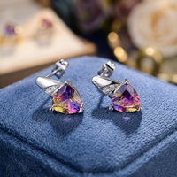 Pendientes de Plata de Ley 925 con Baño de Rodio y Piedra de Ametrino de Corte Triangular, para Compromiso, Boda o Aniversario