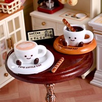 Миниатюрная чашка для кофе из смолы и пластика с имитацией маленьких ножек, милая чашка с узором для лица, модель для кукольного домика