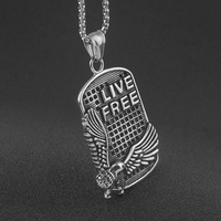 Collar de Acero Inoxidable con Colgante de Águila 3D, Diseño Cuadrado de Libertad, Estilo Hip Hop Europeo para Hombre