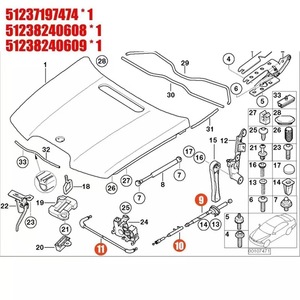 สายดึงฝากระโปรงรถบีเอ็มดับเบิลยู 51237197474 51238240608 51238240609 สีดำ สำหรับ E65 E66 อะไหล่ซ่อมทดแทน - Product Image 2