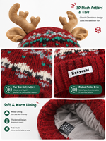 Bonnet en tricot unisexe avec motif de bois de renne de Noël, bonnet épais en jacquard pour les fêtes, les activités de plein air et le quotidien