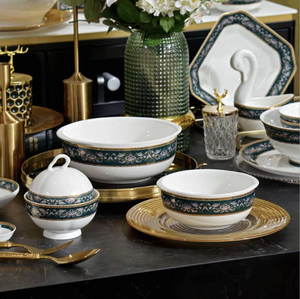50-Piece Durable Classic Charger Plate Scenic Pattern Korean Style Dishwasher Safe Lightweight Bone China <b>Dinnerware</b> Sets - Product Image 5