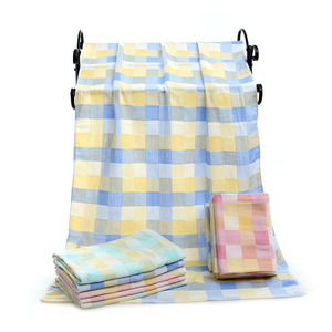 Serviette de Bain en Gaze de Coton Pur à Carreaux 70x140 cm Séchage Rapide Plage Maison Rectangle Jaune Vert Bleu Rose - Product Image 5