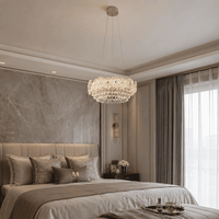 Collection de lustres de luxe à double couche 800+500 avec fleurs en verre texturé et pendentifs en forme de goutte d'eau superposés