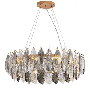 Bladeren Kristallen Kroonluchter Licht Luxe Gold Iron Nordic Hanglamp Moderne Woonkamer
