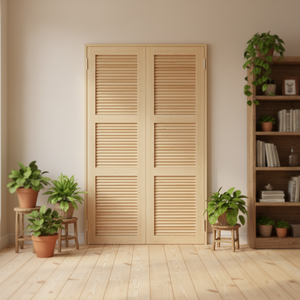 Porte à persiennes en bois massif résistant aux intempéries, design moderne, blanc, pour intérieur, salle à manger, appartements, hôtels, surface finie - Product Image 1