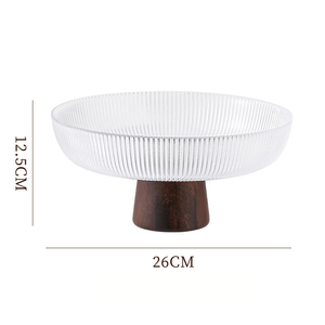 Bol à fruits en verre nordique avec base en bois, plat à bonbons de luxe pour la décoration de la table basse du salon - Product Image 6
