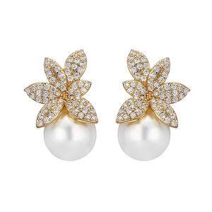 RAKOL EP2658 alta calidad moda nuevo diseño circón cristal flor perla pendientes para mujer entrega - Product Image 1